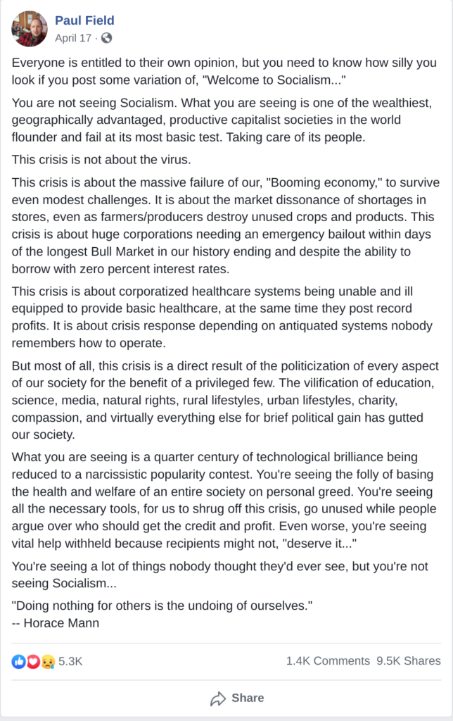 Paul Field FB post